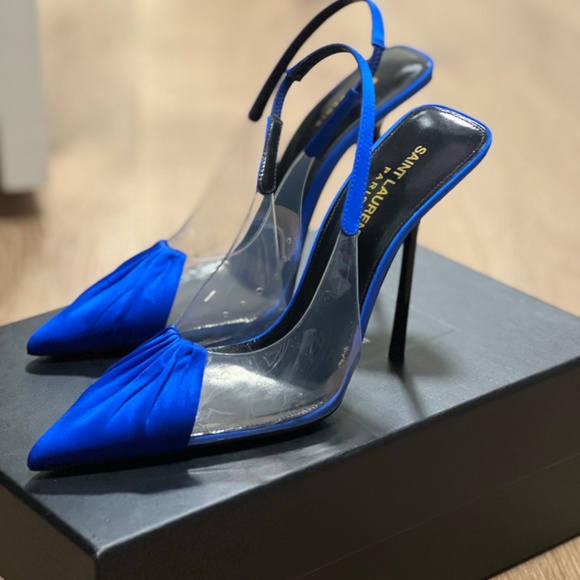 CHICA PVC AND SATIN SLINGBACK PUMPS IN BLUE - Picture 3 of 5